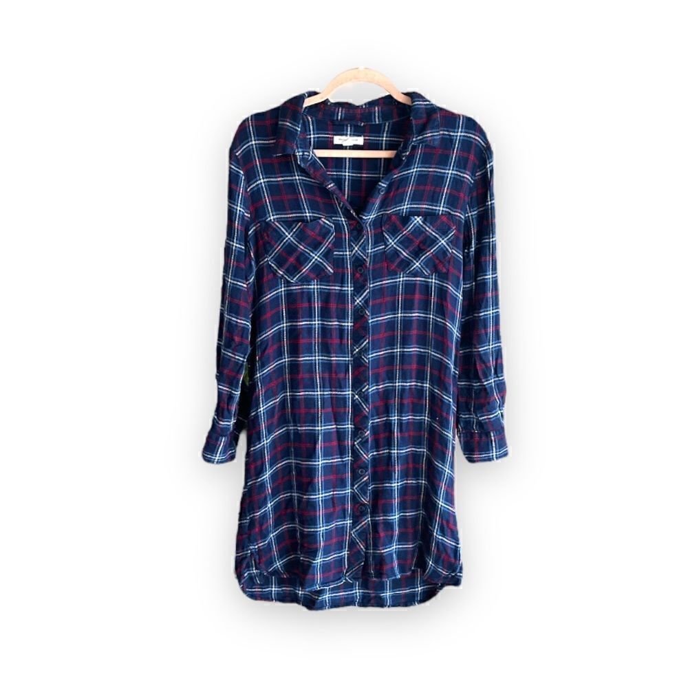 BEACHLUNCHLOUNGE | Soft Navy Plaid Flannel Dress (S)